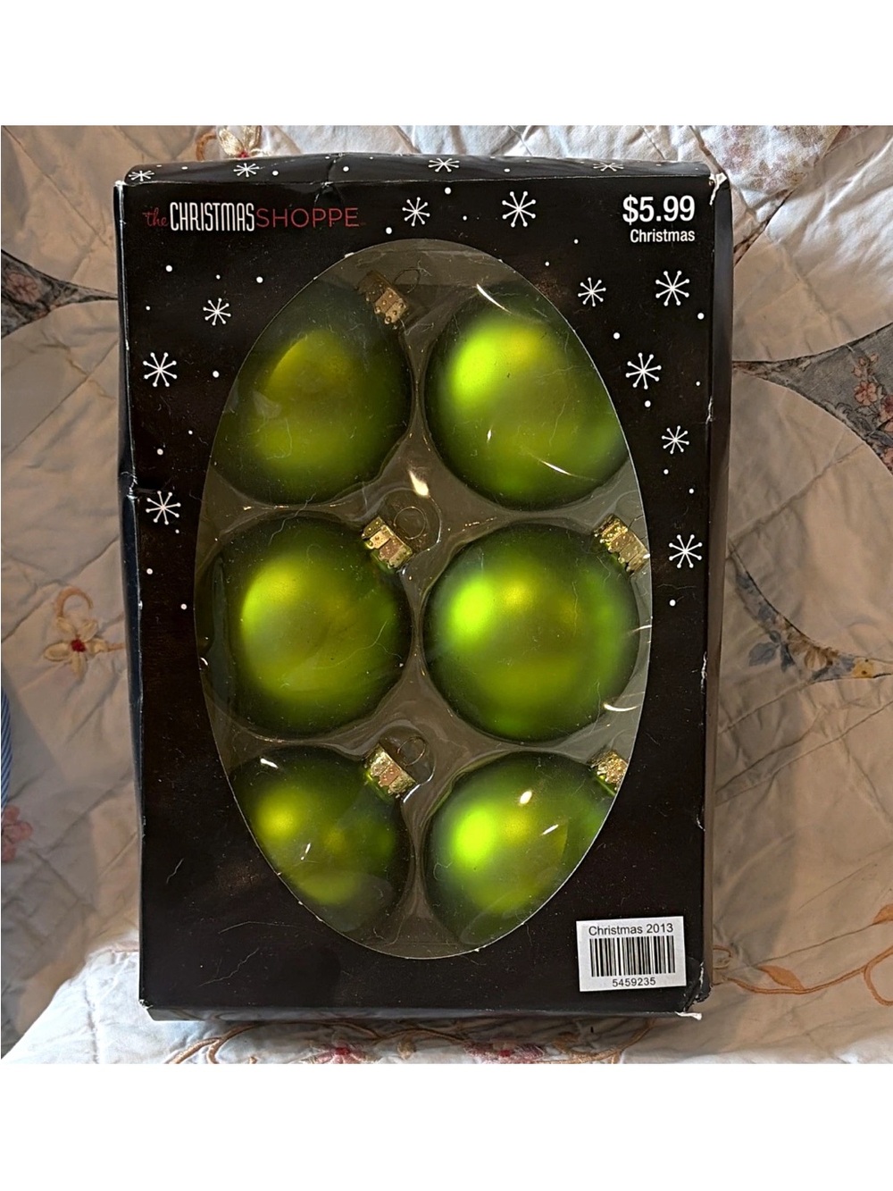 Hobby Lobby "The Christmas Shoppe" Lime Green Glass Ball Ornaments – Set of 6